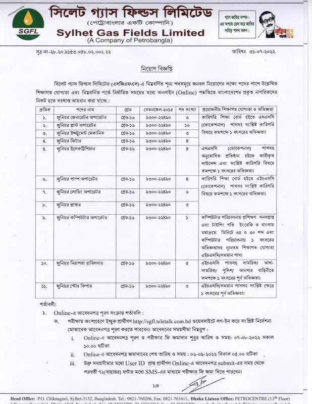 SGFL Job Circular 2022
